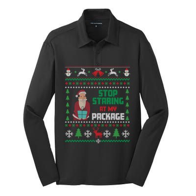 Stop Staring At My Package Ugly Christmas Cool Gift Silk Touch Performance Long Sleeve Polo