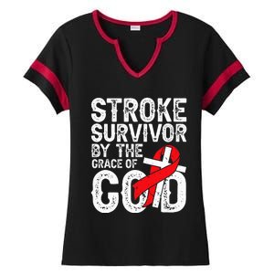 Stroke Survivor By The Grace Of God Stroke Survivor Ladies Halftime Notch Neck Tee