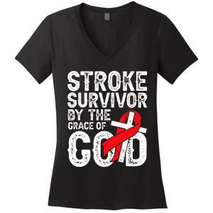 Stroke Survivor By The Grace Of God Stroke Survivor Women's V-Neck T-Shirt