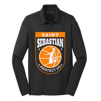 St Sebastian Basketball Dunk Saint Of Sports Athletes Silk Touch Performance Long Sleeve Polo