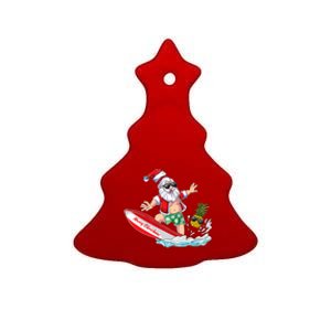 Surfing Santa Beach Holiday Plams Christmas In July Surf Ceramic Tree Ornament