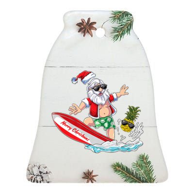 Surfing Santa Beach Holiday Plams Christmas In July Surf Ceramic Bell Ornament