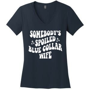 Somebodys Spoiled Blue Collar Wife Mother's Day Groovy Women's V-Neck T-Shirt