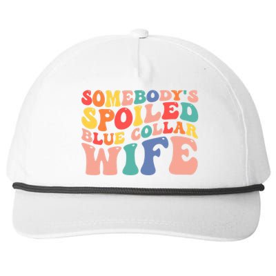 Somebody's Spoiled Blue Collar Wife Funny Wavy Retro on back Snapback Five-Panel Rope Hat