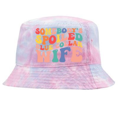 Somebody's Spoiled Blue Collar Wife Funny Wavy Retro on back Tie-Dyed Bucket Hat