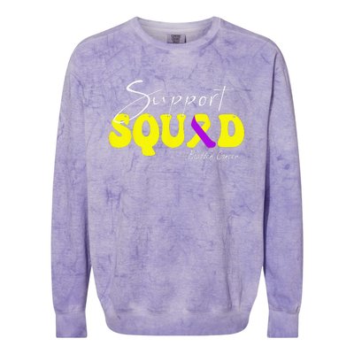 Support Squad Bladder Cancer Awareness Yellow & Purple Colorblast Crewneck Sweatshirt