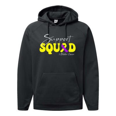 Support Squad Bladder Cancer Awareness Yellow & Purple Performance Fleece Hoodie