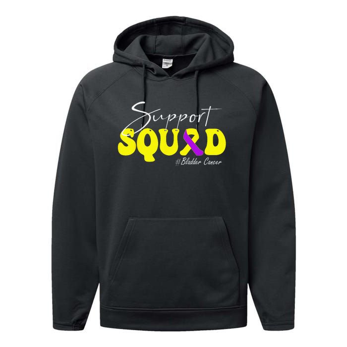 Support Squad Bladder Cancer Awareness Yellow & Purple Performance Fleece Hoodie