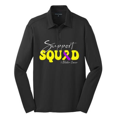 Support Squad Bladder Cancer Awareness Yellow & Purple Silk Touch Performance Long Sleeve Polo