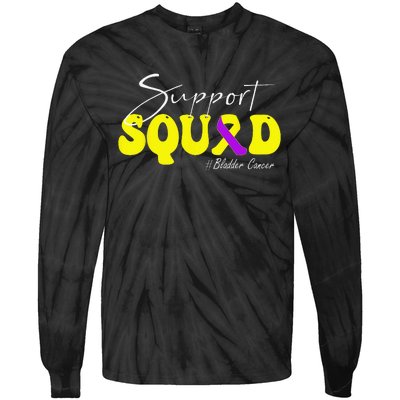 Support Squad Bladder Cancer Awareness Yellow & Purple Tie-Dye Long Sleeve Shirt