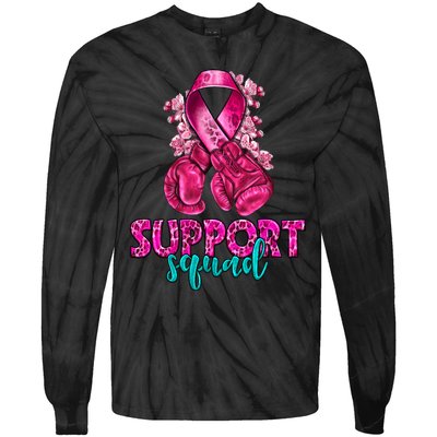 Support Squad Breast Cancer Awareness Boxing Gloves Tie-Dye Long Sleeve Shirt