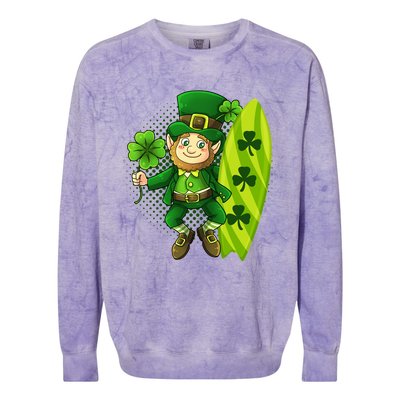 Surfing Summer Beach St Patricks Beer Cheers Shamrock Lucky Gift Colorblast Crewneck Sweatshirt