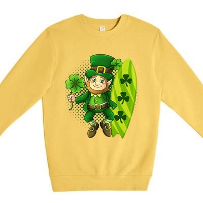 Surfing Summer Beach St Patricks Beer Cheers Shamrock Lucky Gift Premium Crewneck Sweatshirt