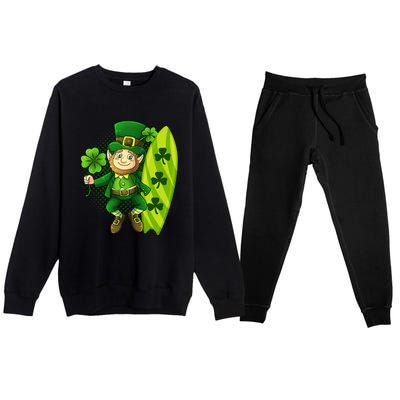 Surfing Summer Beach St Patricks Beer Cheers Shamrock Lucky Gift Premium Crewneck Sweatsuit Set