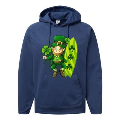 Surfing Summer Beach St Patricks Beer Cheers Shamrock Lucky Gift Performance Fleece Hoodie