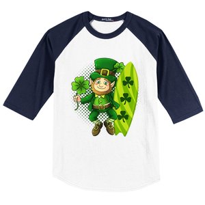 Surfing Summer Beach St Patricks Beer Cheers Shamrock Lucky Gift Baseball Sleeve Shirt