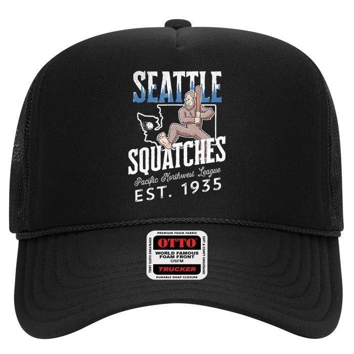 Seattle Squatches Bigfoot Baseball Team for Sasquatch Lovers High Crown Mesh Back Trucker Hat