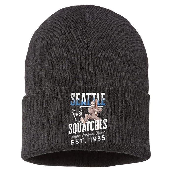 Seattle Squatches Bigfoot Baseball Team for Sasquatch Lovers Sustainable Knit Beanie