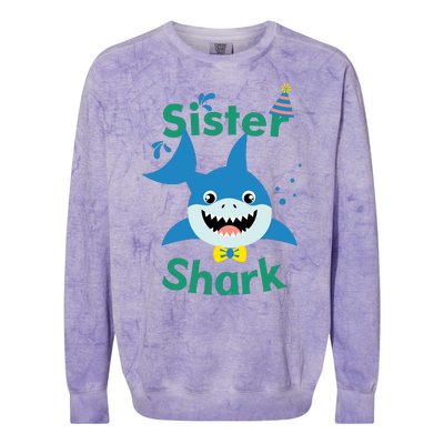 Sister Shark Birthday Party Matching Family Colorblast Crewneck Sweatshirt