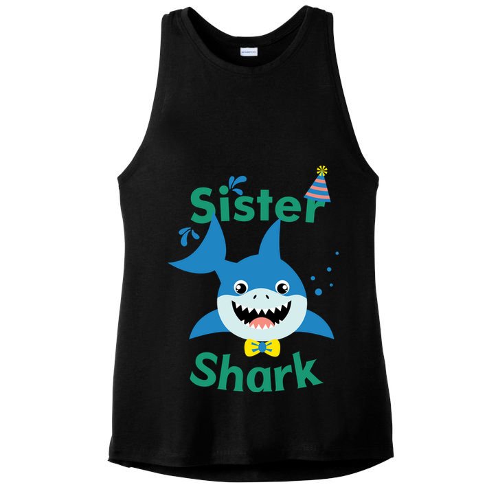 Sister Shark Birthday Party Matching Family Ladies PosiCharge Tri-Blend Wicking Tank