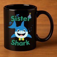 Sister Shark Birthday Party Matching Family 11oz C Handle Ceramic Mug