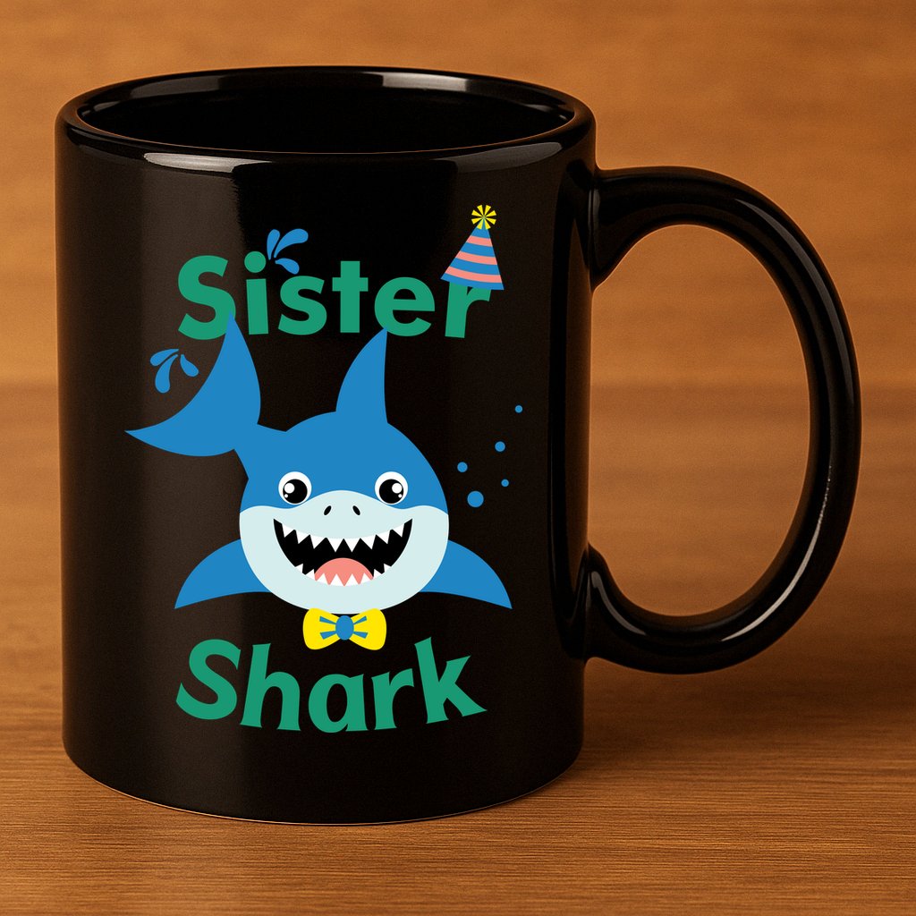 Sister Shark Birthday Party Matching Family 11oz C Handle Ceramic Mug