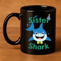 Sister Shark Birthday Party Matching Family 11oz C Handle Ceramic Mug