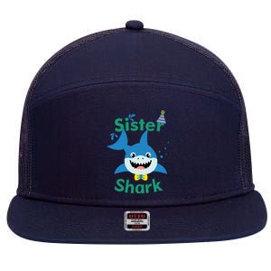 Sister Shark Birthday Party Matching Family 7 Panel Mesh Trucker Snapback Hat