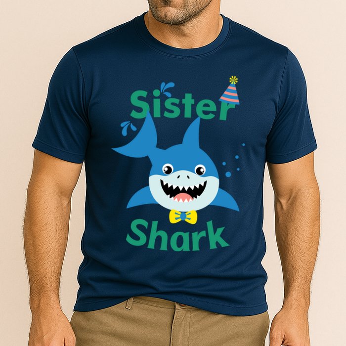 Sister Shark Birthday Party Matching Family Cooling Performance Crew T-Shirt
