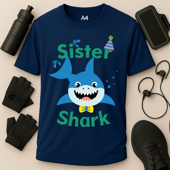 Sister Shark Birthday Party Matching Family Cooling Performance Crew T-Shirt