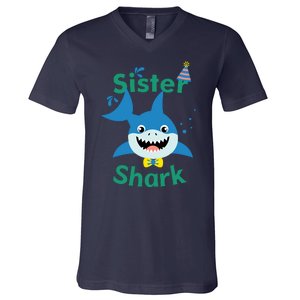 Sister Shark Birthday Party Matching Family V-Neck T-Shirt