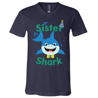 Sister Shark Birthday Party Matching Family V-Neck T-Shirt
