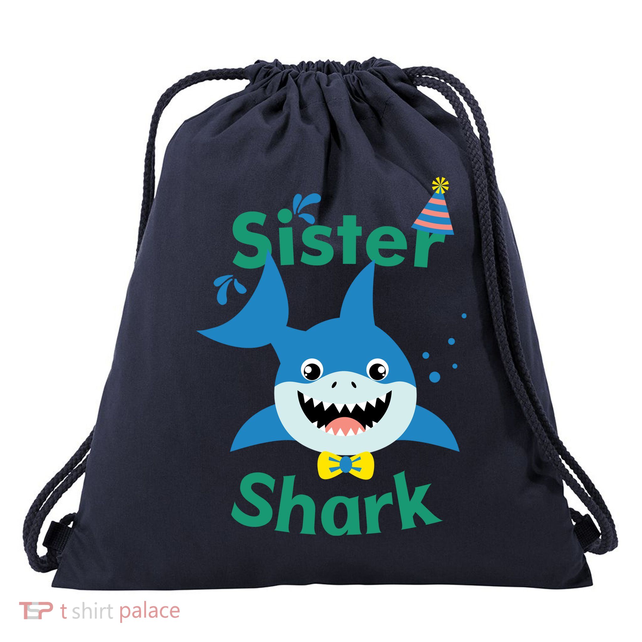 Sister Shark Birthday Party Matching Family Drawstring Bag