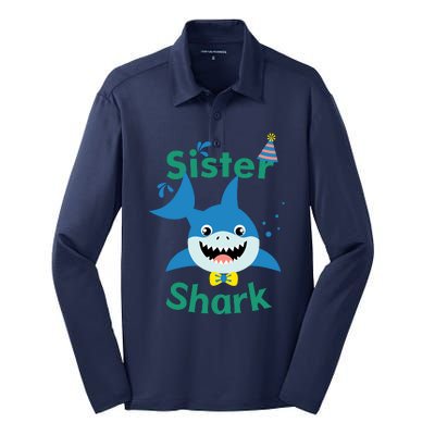 Sister Shark Birthday Party Matching Family Silk Touch Performance Long Sleeve Polo