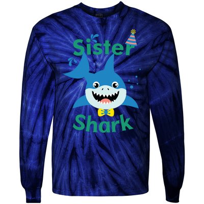 Sister Shark Birthday Party Matching Family Tie-Dye Long Sleeve Shirt