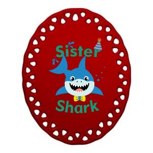 Sister Shark Birthday Party Matching Family Ceramic Oval Ornament