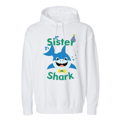 Sister Shark Birthday Party Matching Family Garment-Dyed Fleece Hoodie