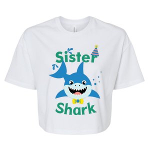 Sister Shark Birthday Party Matching Family Bella+Canvas Jersey Crop Tee