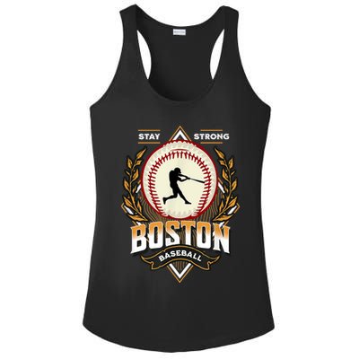 Stay Strong Boston Baseball Graphic Tee Vintage Style Ladies PosiCharge Competitor Racerback Tank