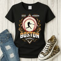 Stay Strong Boston Baseball Graphic Tee Vintage Style Womens T-Shirt