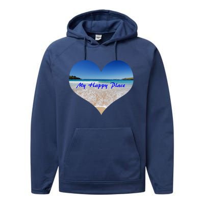 Summer Sand Beach Sea Ocean Is My Happy Place Gift Present Gift Performance Fleece Hoodie