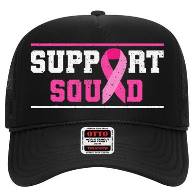 Support Squad Breast Cancer Awareness Pink Ribbon High Crown Mesh Back Trucker Hat