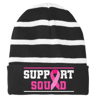 Support Squad Breast Cancer Awareness Pink Ribbon Striped Beanie with Solid Band