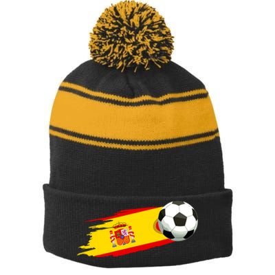 Spain Soccer Ball Spain Flag Jersey Spanish Football Fan Stripe Pom Pom Beanie