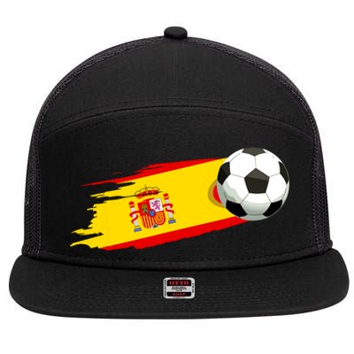 Spain Soccer Ball Spain Flag Jersey Spanish Football Fan 7 Panel Mesh Trucker Snapback Hat