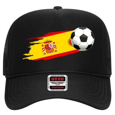 Spain Soccer Ball Spain Flag Jersey Spanish Football Fan High Crown Mesh Back Trucker Hat