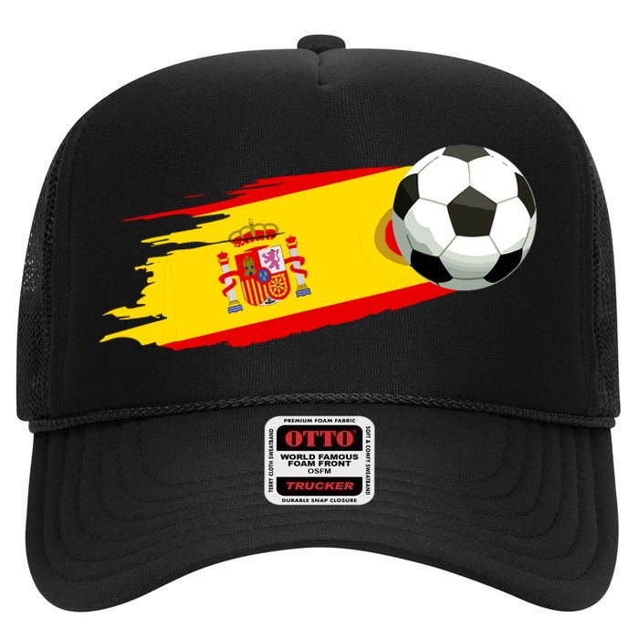 Spain Soccer Ball Spain Flag Jersey Spanish Football Fan High Crown Mesh Back Trucker Hat