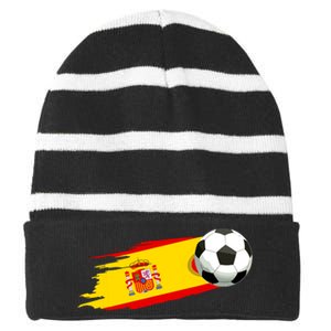 Spain Soccer Ball Spain Flag Jersey Spanish Football Fan Striped Beanie with Solid Band