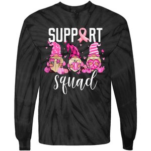 Support Squad Breast Cancer Awareness Gnomes Family Tie-Dye Long Sleeve Shirt