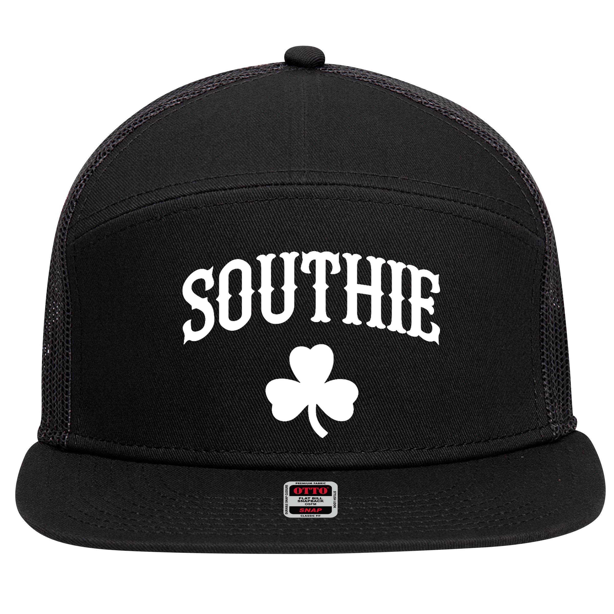 Southie South Boston Massachusetts tee 7 Panel Mesh Trucker Snapback Hat